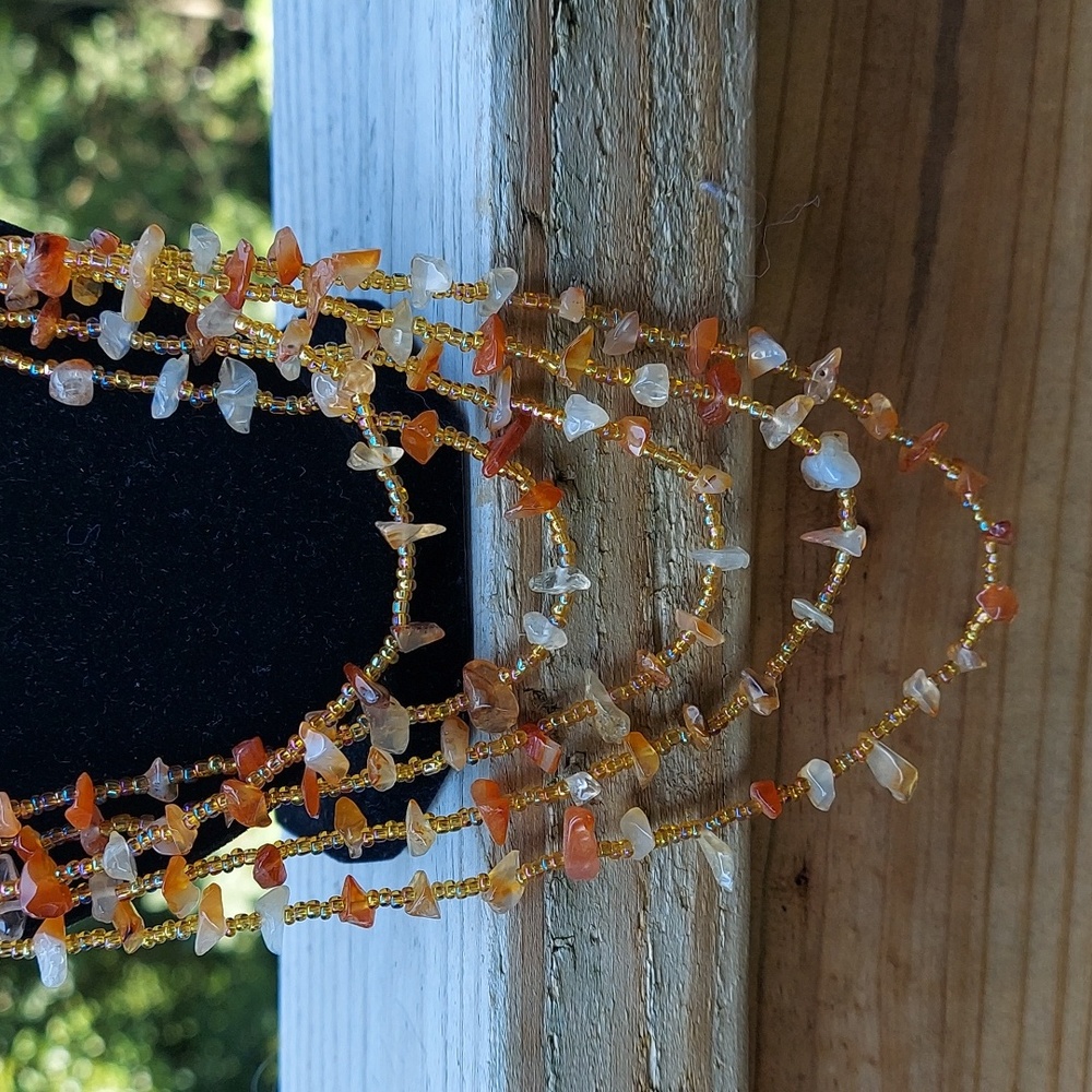 Handcrafted Multi 3 Strand Shell, Stone & beaded Necklace